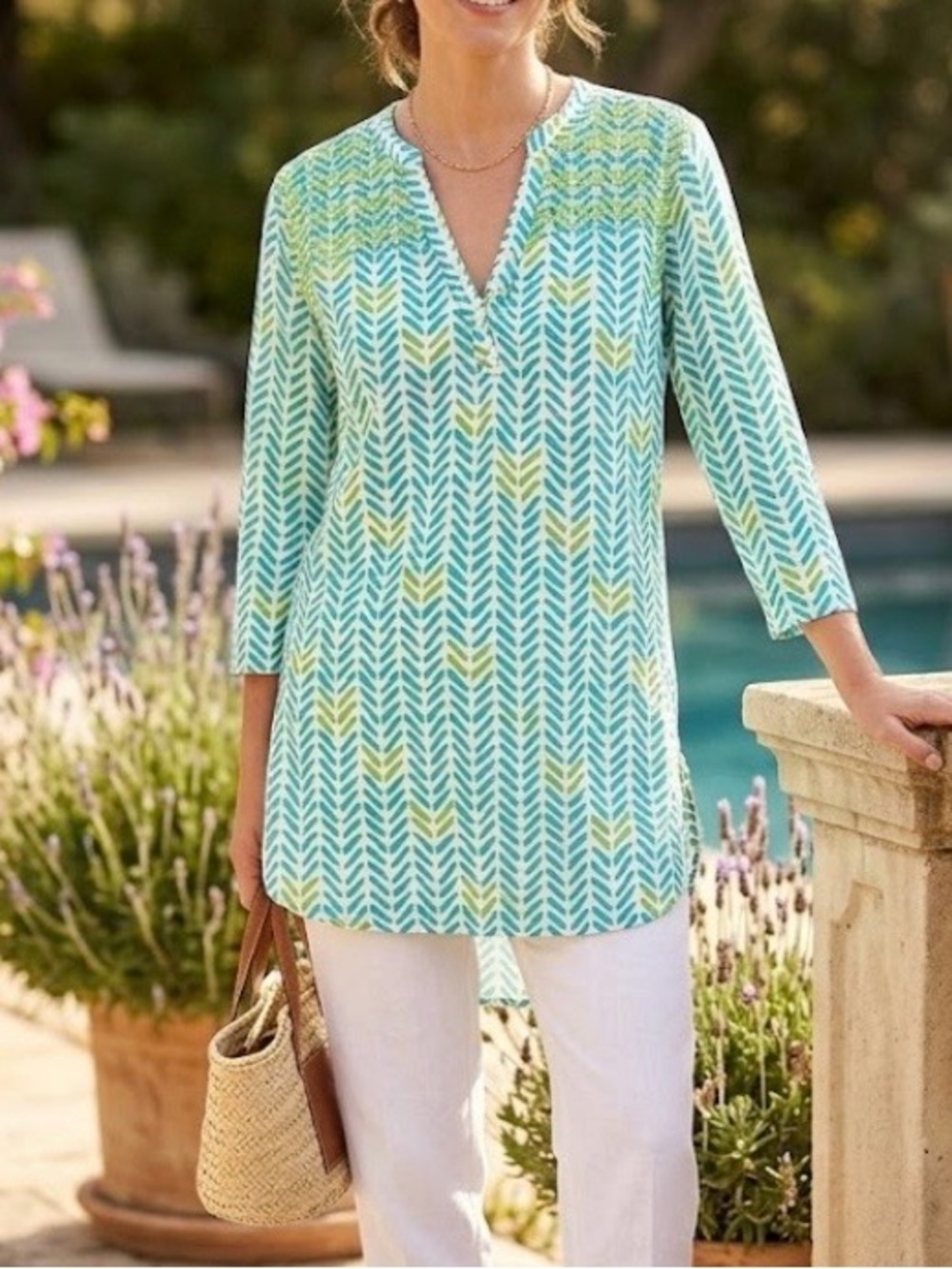 Hatley cotton tunic blouse 3/4 sleeve, v-neck small